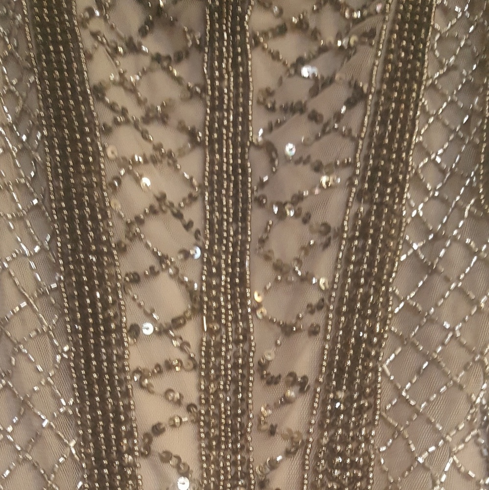 Adrianna Papell Beaded V-Neck Gown Platinum Size 4 - Picture 7 of 7